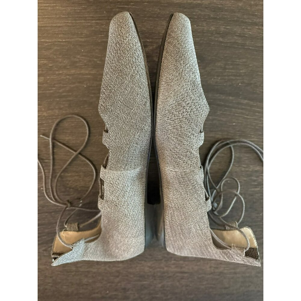Eileen Fisher Vero Cuoio Gray Lace-Up Ankle Flats With Back Zippers Sz 8.5 - Picture 4 of 7